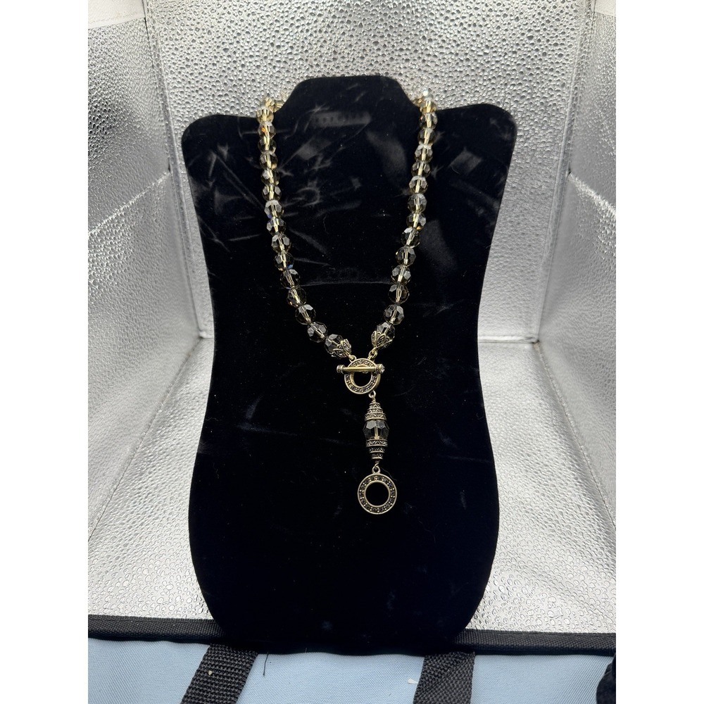 Vtg Heidi Daus Swarovski Rhinestone Smokey Faceted Beaded Toggle 25" Necklace